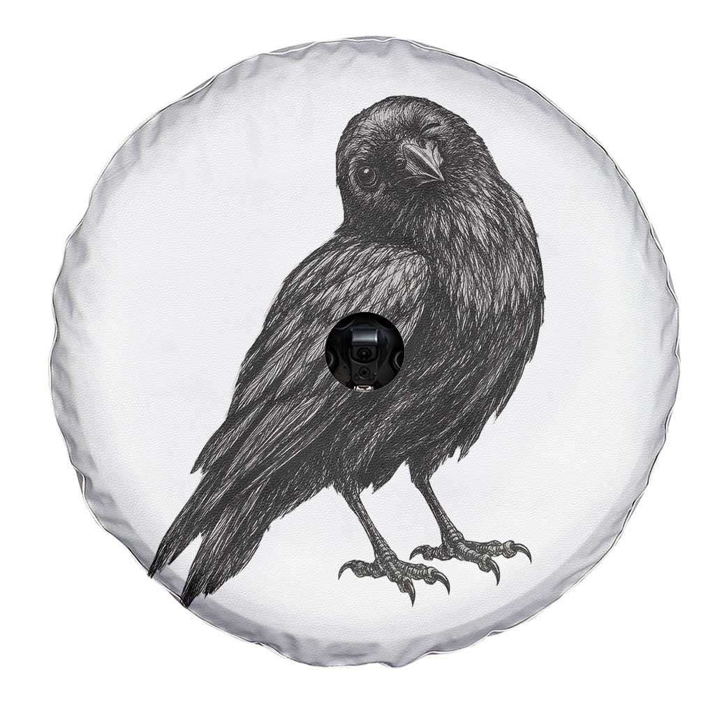 Winking Raven Crow Spare Tire Cover Vintage Dark Academia Funny Bird Graphic