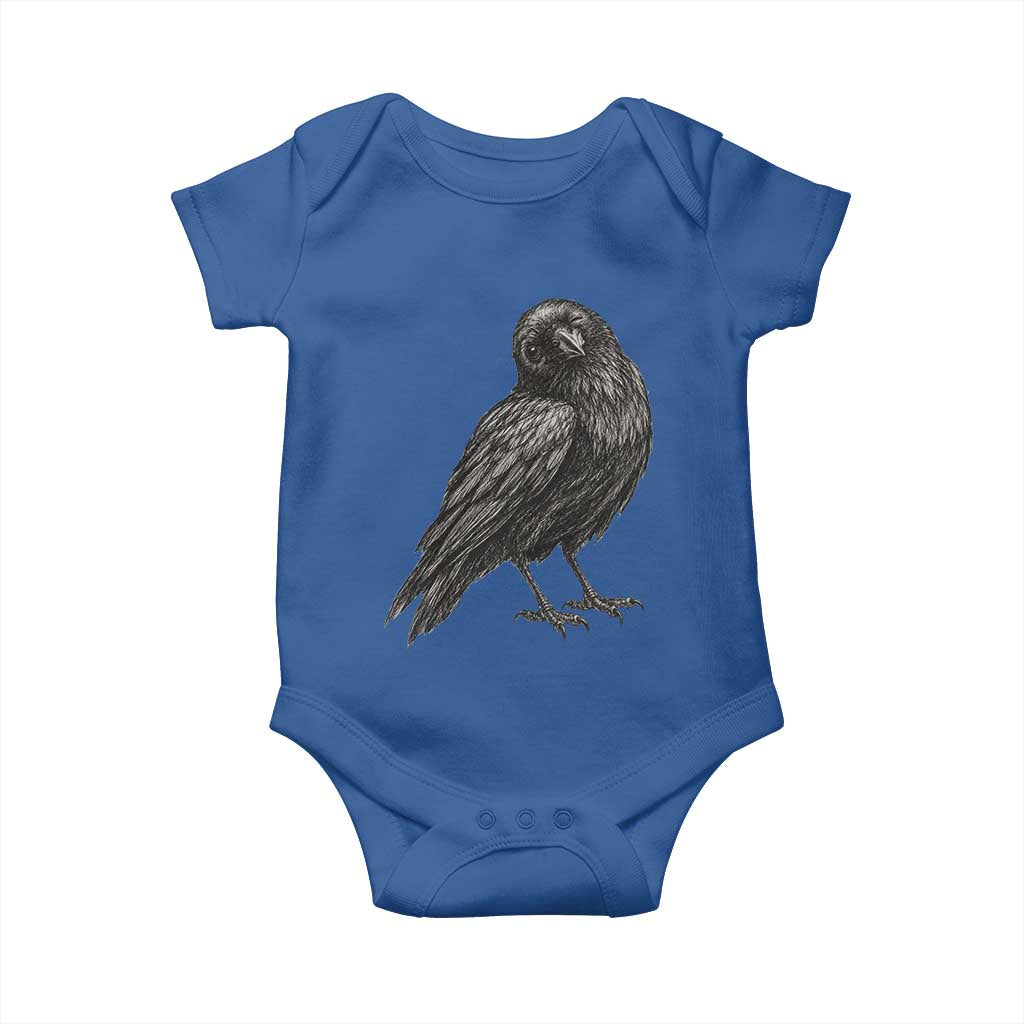 Winking Raven Crow Baby Onesie Vintage Dark Academia Funny Bird Graphic