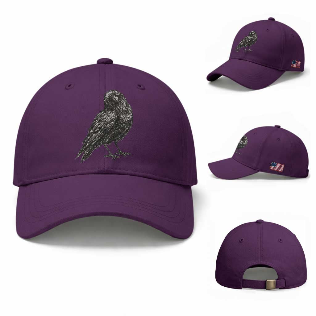 Winking Raven Crow Baseball Cap Vintage Dark Academia Funny Bird Graphic