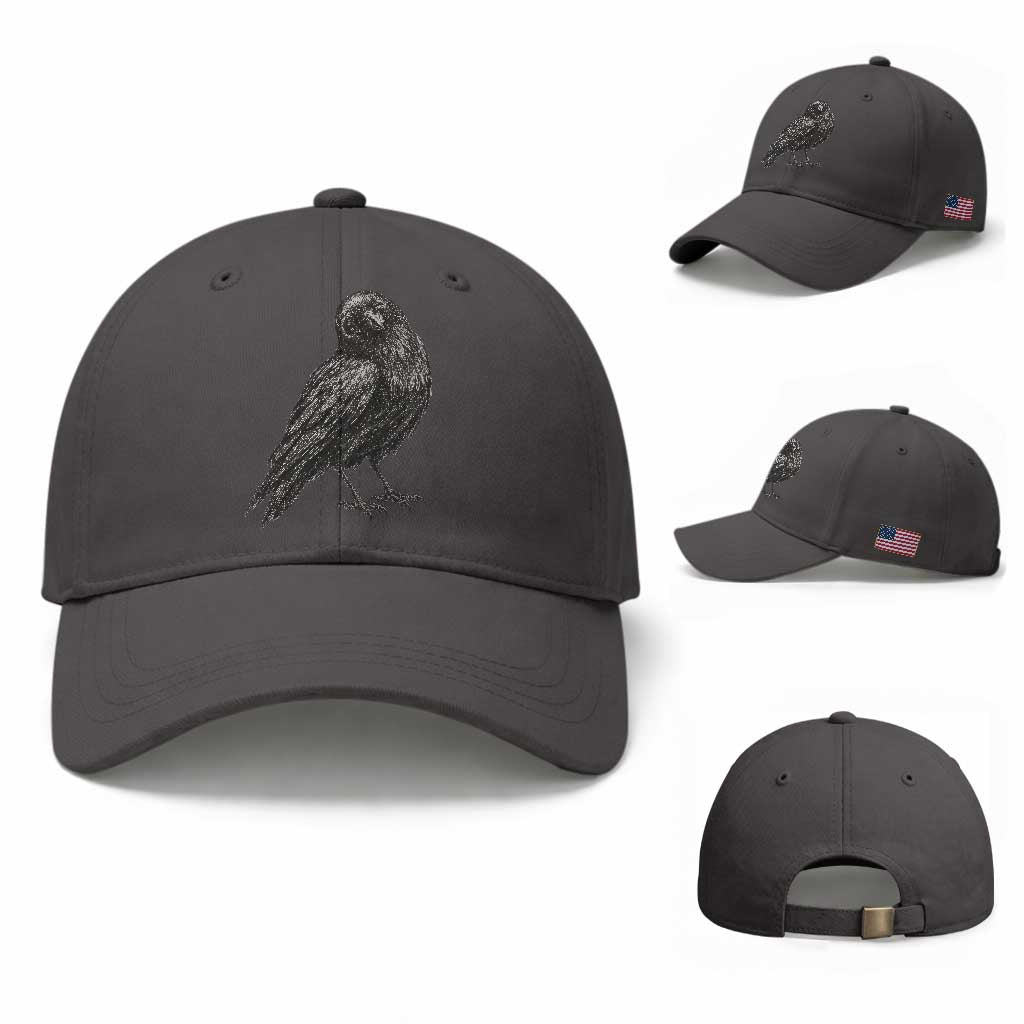 Winking Raven Crow Baseball Cap Vintage Dark Academia Funny Bird Graphic