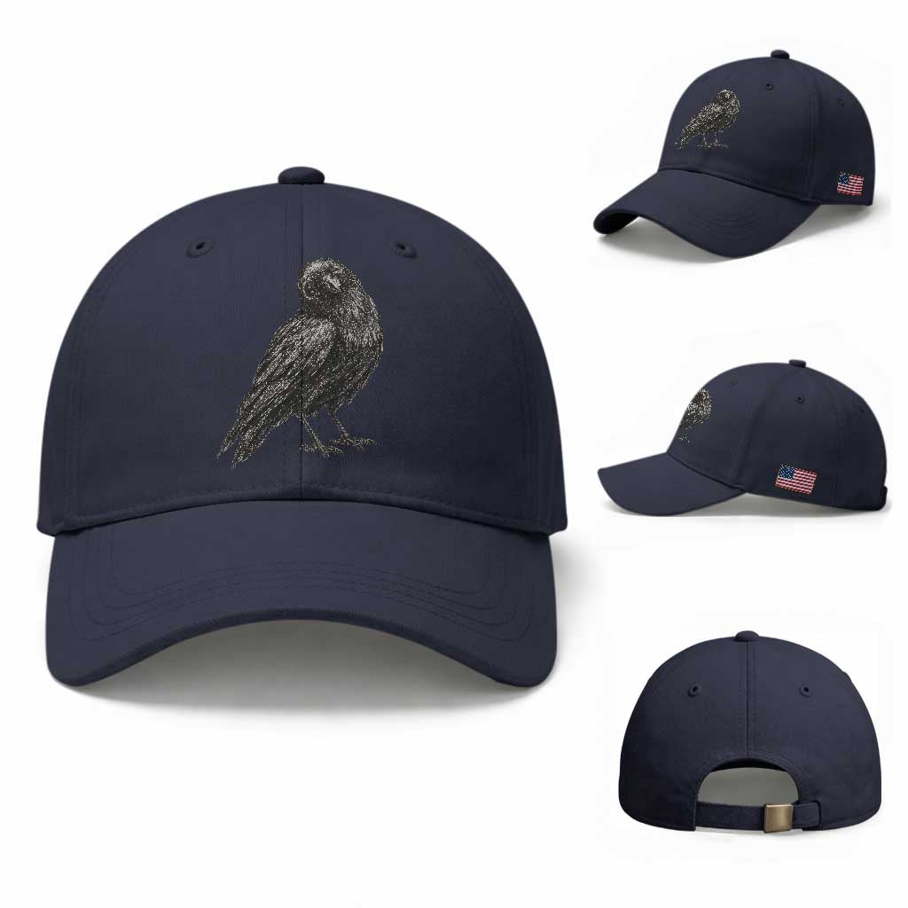 Winking Raven Crow Baseball Cap Vintage Dark Academia Funny Bird Graphic