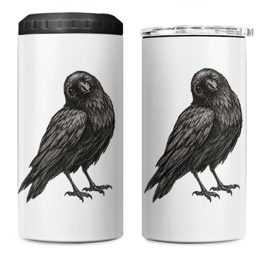Winking Raven Crow 4 in 1 Can Cooler Tumbler Vintage Dark Academia Funny Bird Graphic