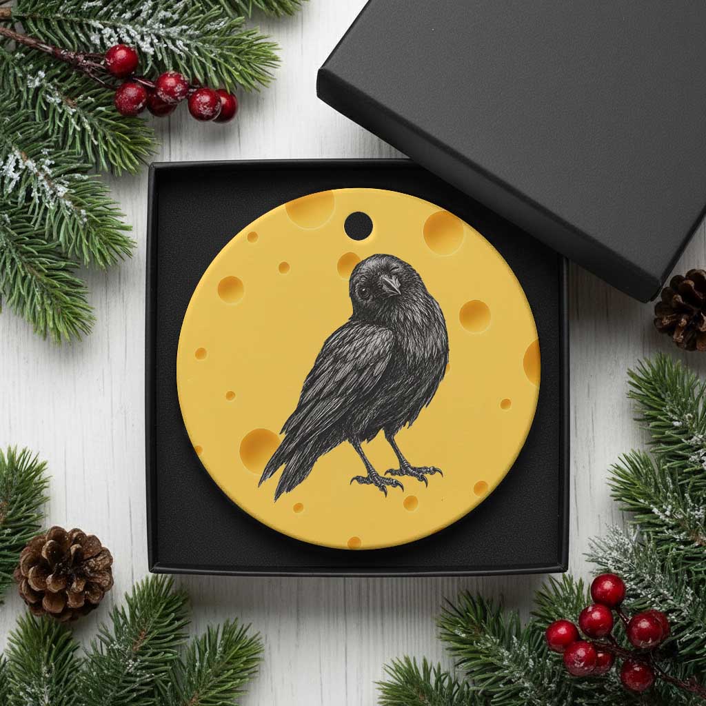 Winking Raven Crow Ceramic Ornament Vintage Dark Academia Funny Bird Graphic