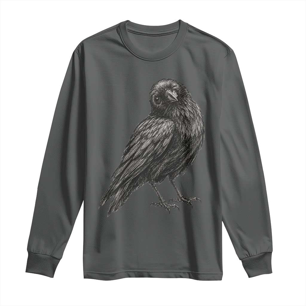 Winking Raven Crow Long Sleeve Shirt Vintage Dark Academia Funny Bird Graphic