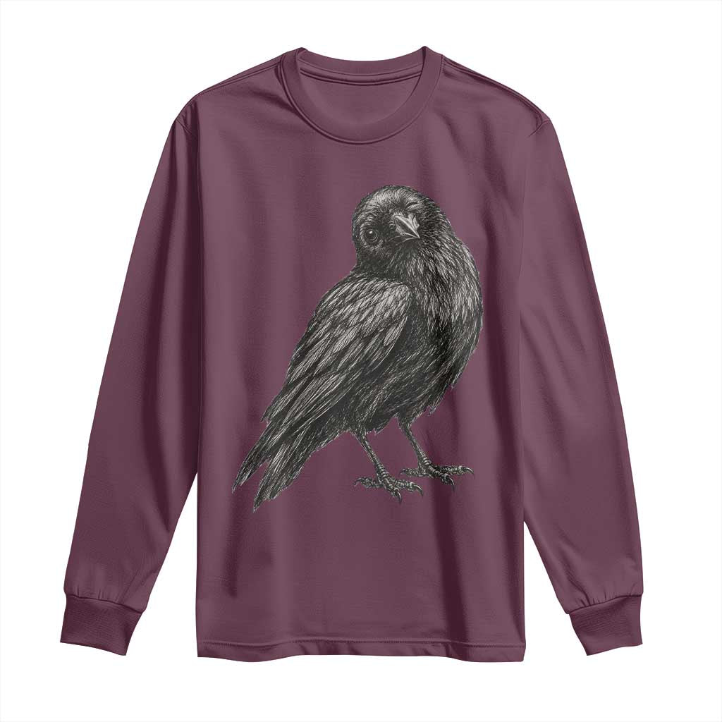 Winking Raven Crow Long Sleeve Shirt Vintage Dark Academia Funny Bird Graphic
