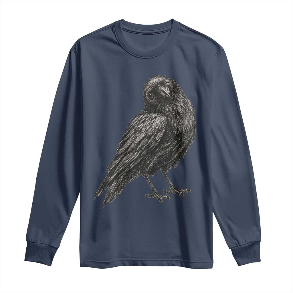 Winking Raven Crow Long Sleeve Shirt Vintage Dark Academia Funny Bird Graphic