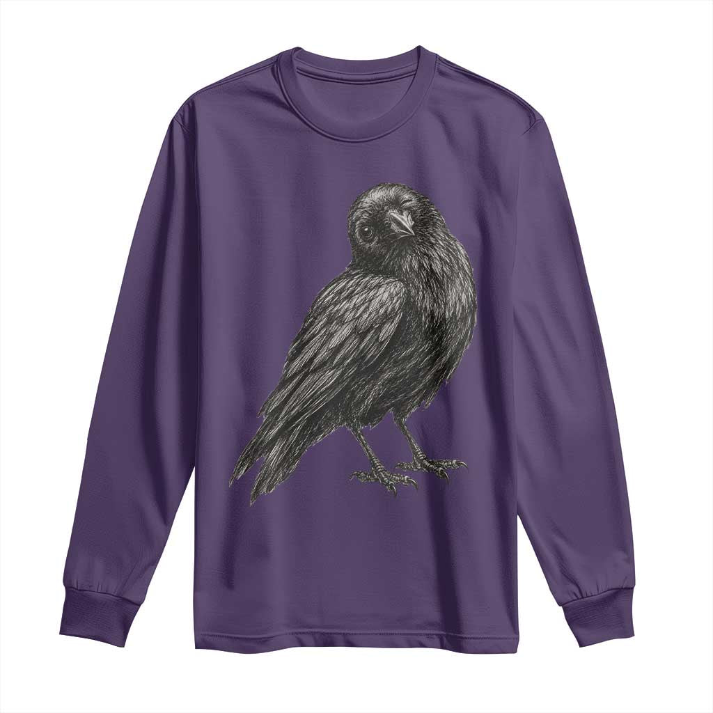Winking Raven Crow Long Sleeve Shirt Vintage Dark Academia Funny Bird Graphic