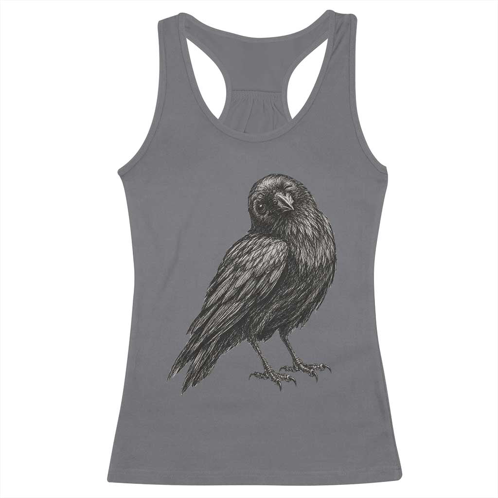 Winking Raven Crow Racerback Tank Top Vintage Dark Academia Funny Bird Graphic