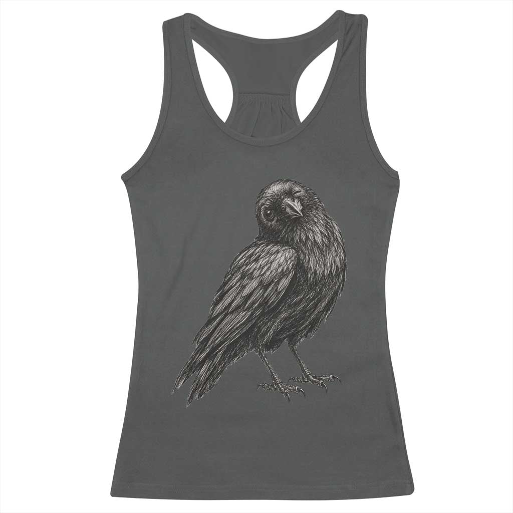 Winking Raven Crow Racerback Tank Top Vintage Dark Academia Funny Bird Graphic