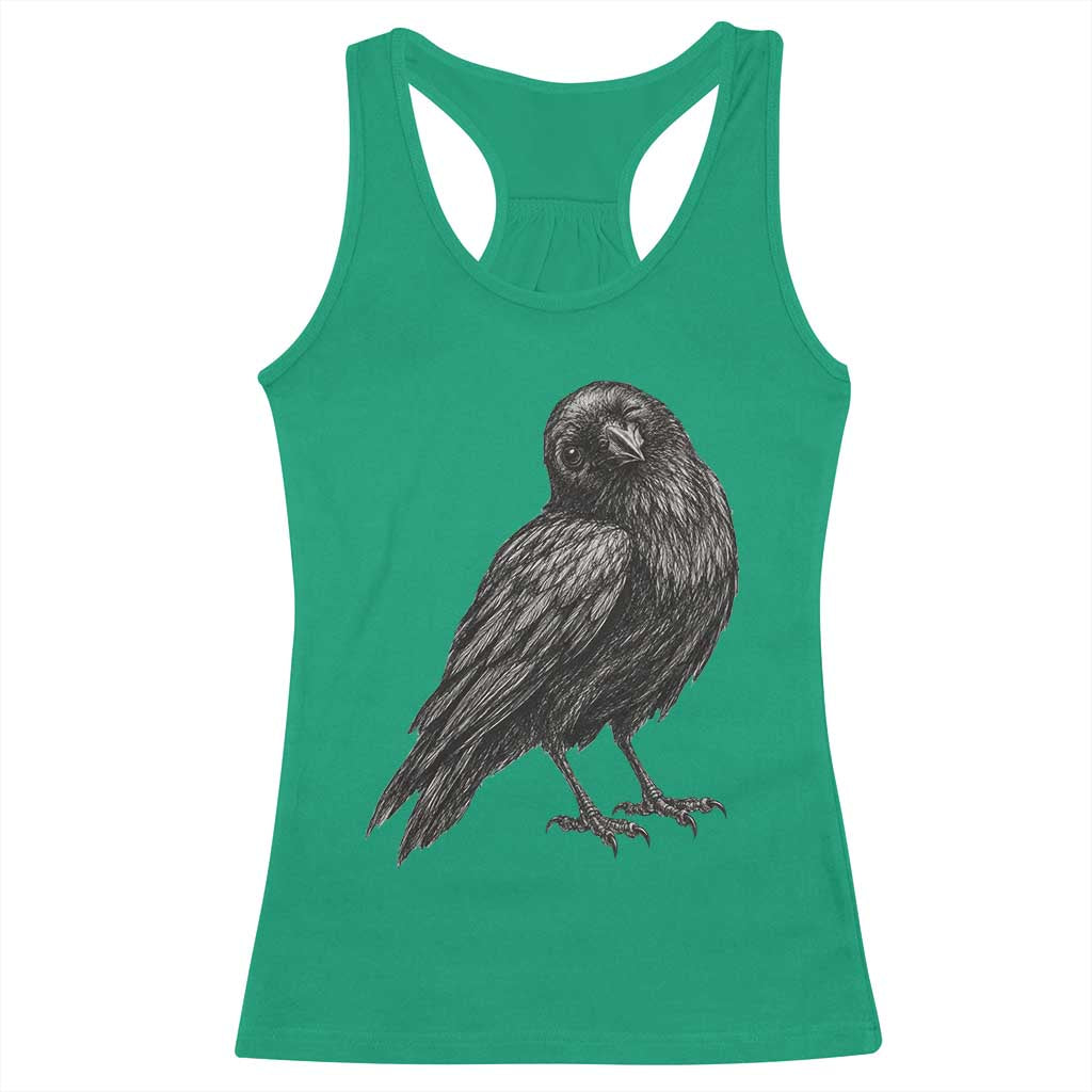 Winking Raven Crow Racerback Tank Top Vintage Dark Academia Funny Bird Graphic