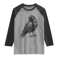 Winking Raven Crow Raglan Shirt Vintage Dark Academia Funny Bird Graphic
