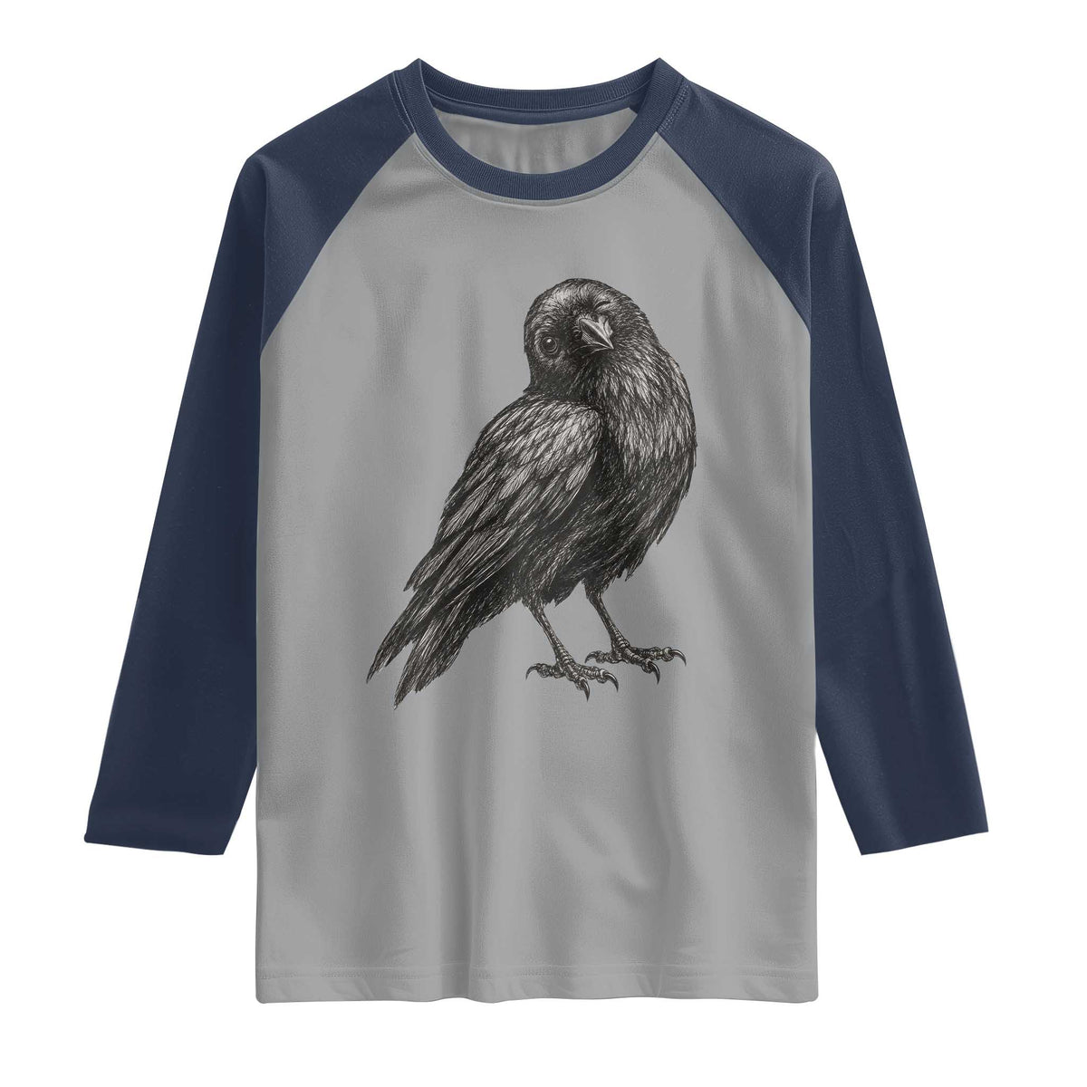 Winking Raven Crow Raglan Shirt Vintage Dark Academia Funny Bird Graphic