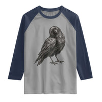 Winking Raven Crow Raglan Shirt Vintage Dark Academia Funny Bird Graphic