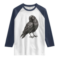 Winking Raven Crow Raglan Shirt Vintage Dark Academia Funny Bird Graphic