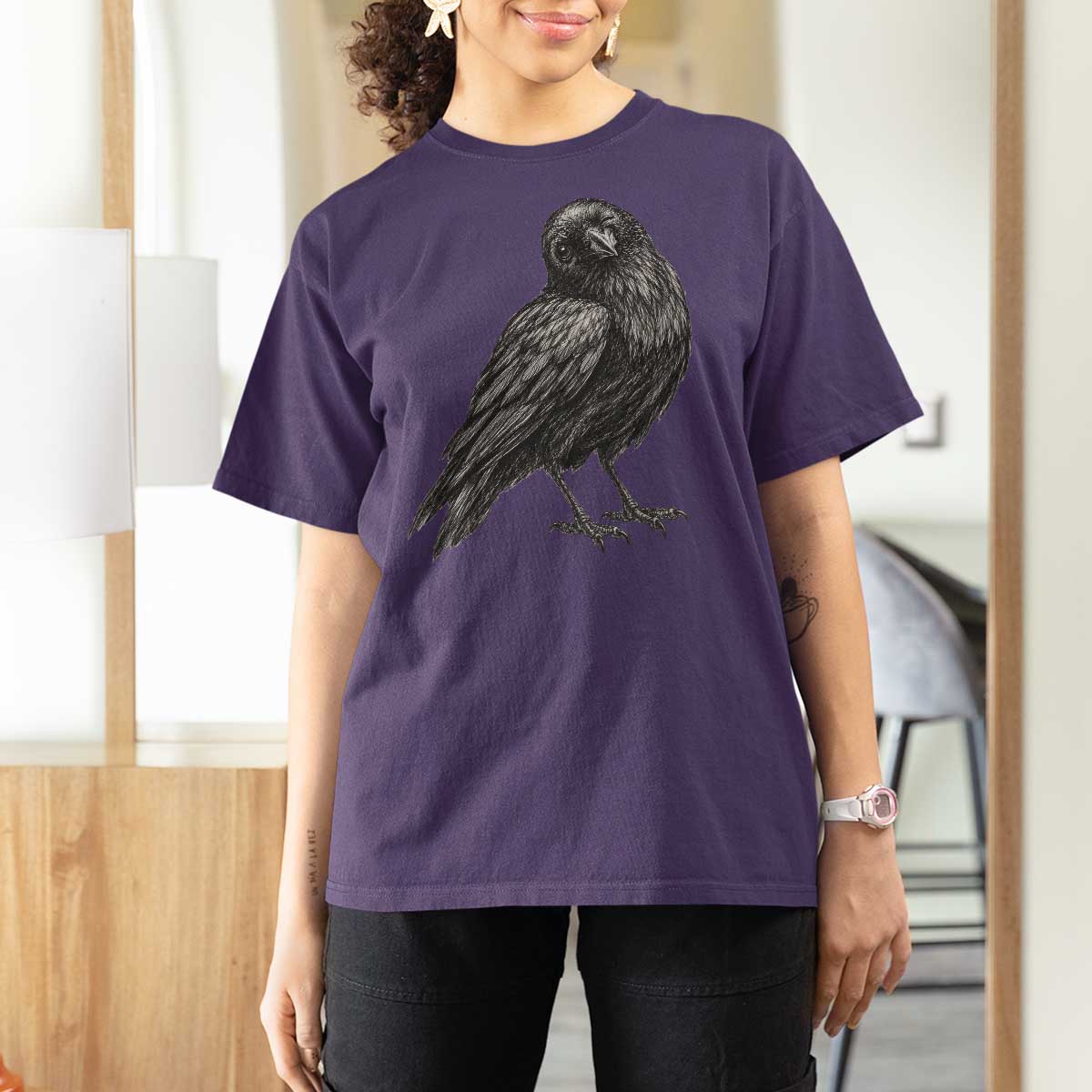 Winking Raven Crow T Shirt For Women Vintage Dark Academia Funny Bird Graphic