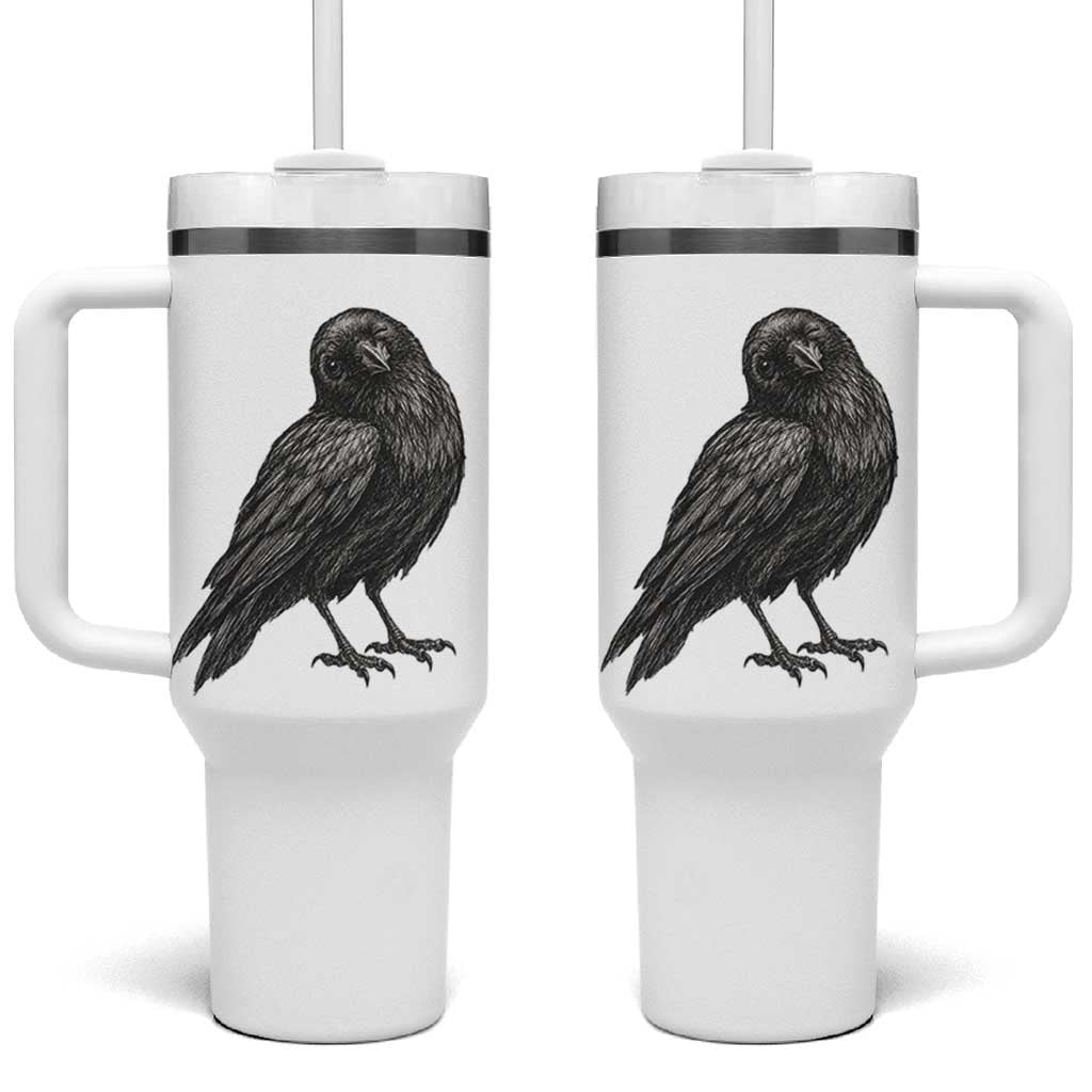 Winking Raven Crow Tumbler With Handle Vintage Dark Academia Funny Bird Graphic
