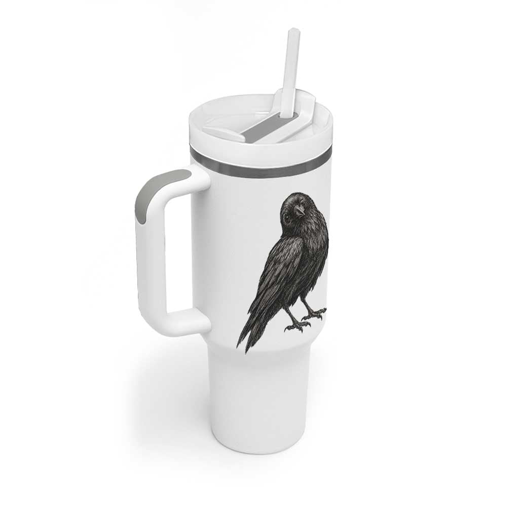 Winking Raven Crow Tumbler With Handle Vintage Dark Academia Funny Bird Graphic