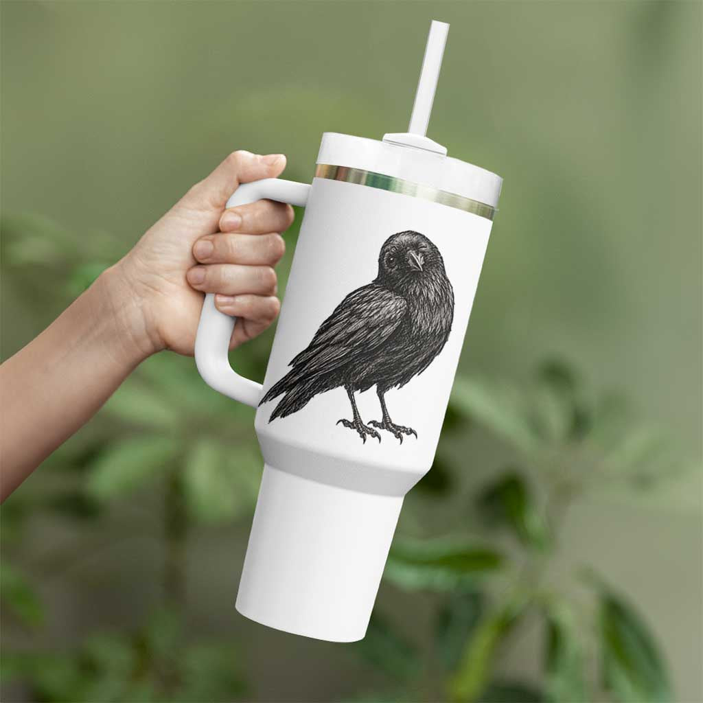 Winking Raven Crow Tumbler With Handle Vintage Dark Academia Funny Bird Graphic