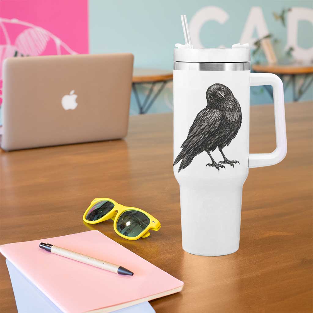 Winking Raven Crow Tumbler With Handle Vintage Dark Academia Funny Bird Graphic