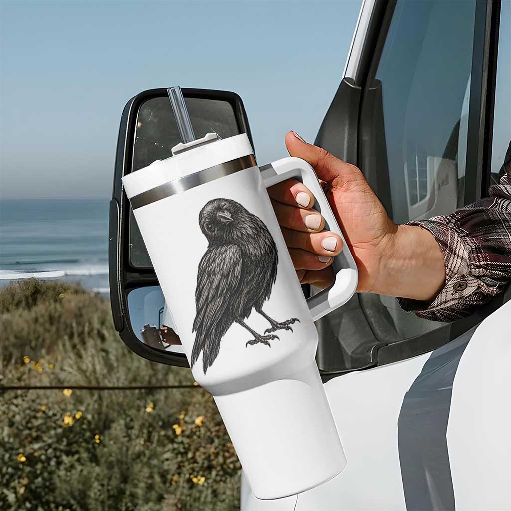 Winking Raven Crow Tumbler With Handle Vintage Dark Academia Funny Bird Graphic