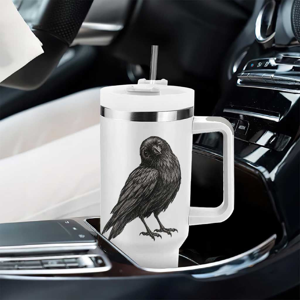 Winking Raven Crow Tumbler With Handle Vintage Dark Academia Funny Bird Graphic