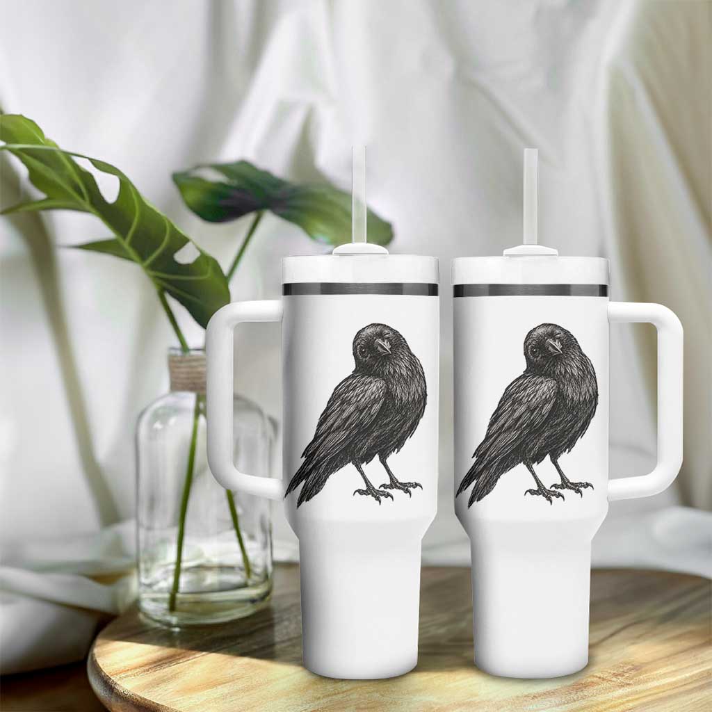 Winking Raven Crow Tumbler With Handle Vintage Dark Academia Funny Bird Graphic