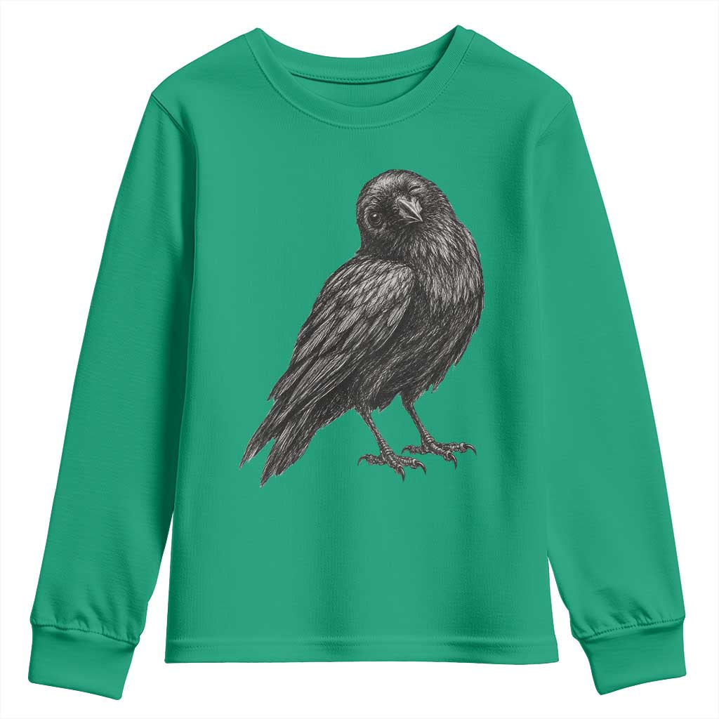 Winking Raven Crow Youth Sweatshirt Vintage Dark Academia Funny Bird Graphic