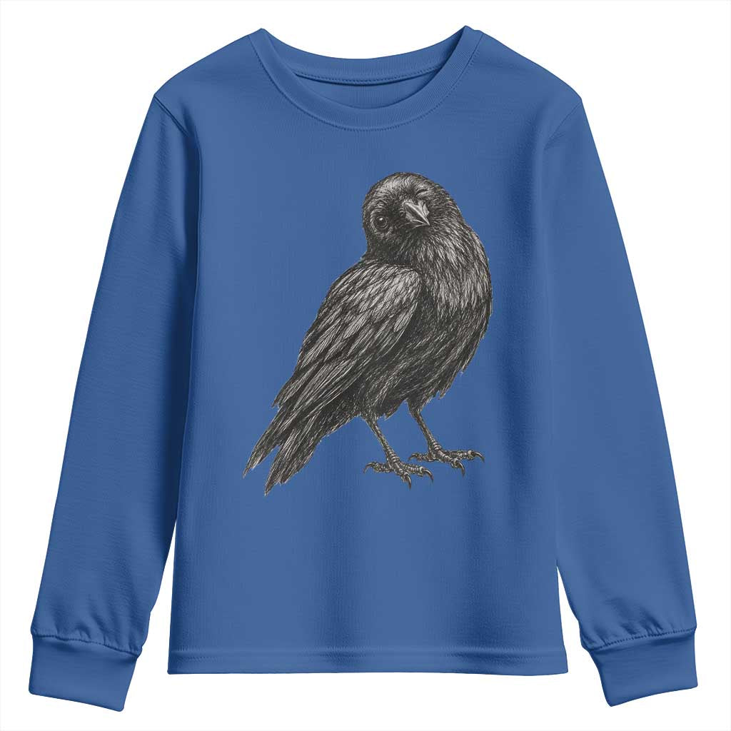 Winking Raven Crow Youth Sweatshirt Vintage Dark Academia Funny Bird Graphic