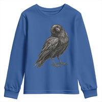 Winking Raven Crow Youth Sweatshirt Vintage Dark Academia Funny Bird Graphic