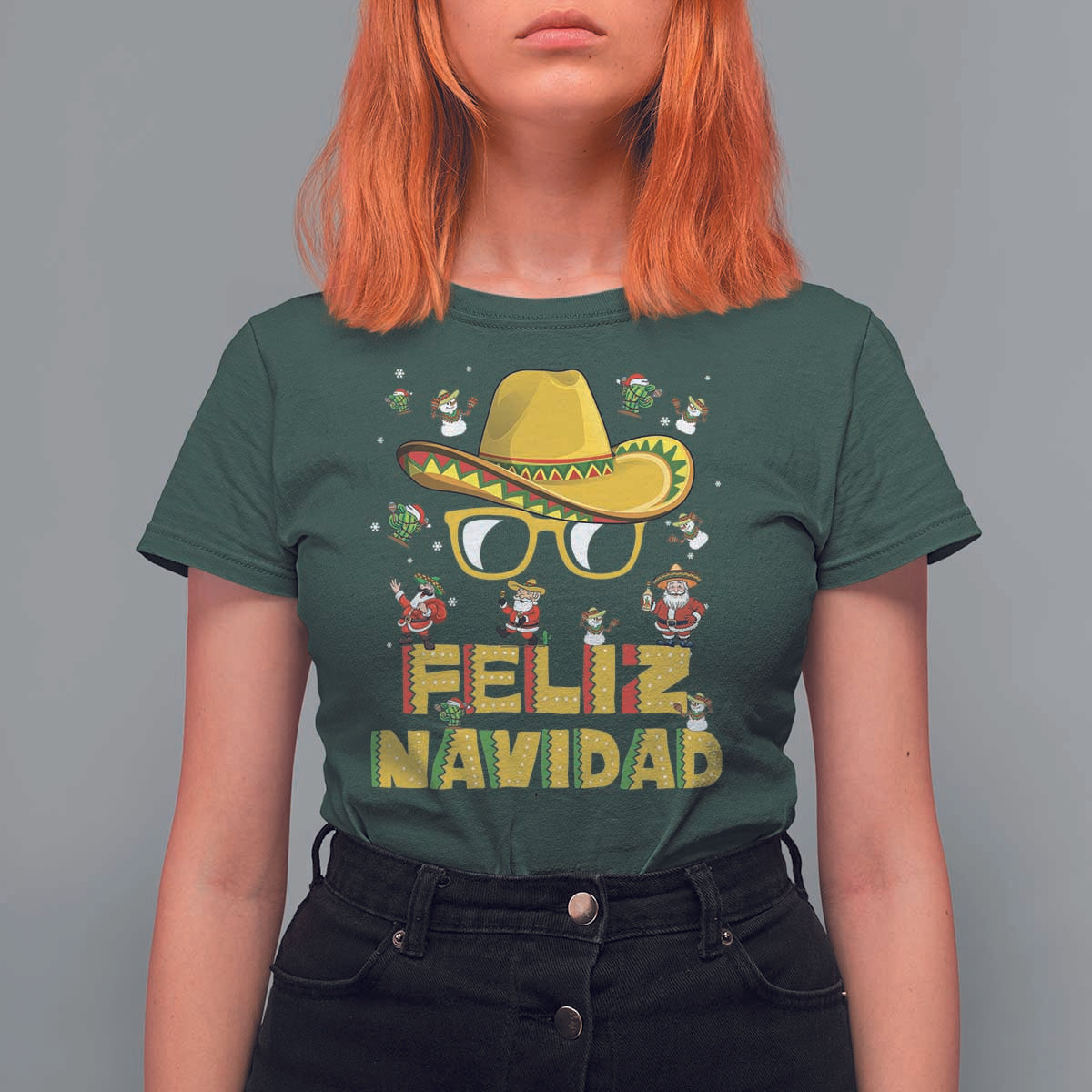 Mexico Christmas T Shirt For Women Feliz Navidad Sombrero - Wonder Print Shop