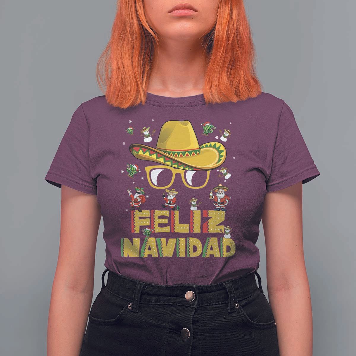 Mexico Christmas T Shirt For Women Feliz Navidad Sombrero - Wonder Print Shop