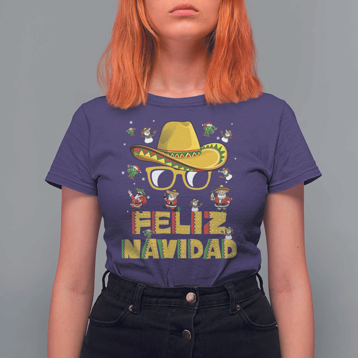 Mexico Christmas T Shirt For Women Feliz Navidad Sombrero - Wonder Print Shop