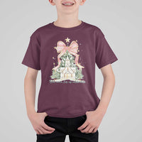 Christian Christmas T Shirt For Kid Oh Come Let Us Adore Him Nativity Christmas Tree Bow - Wonder Print Shop