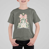 Christian Christmas T Shirt For Kid Oh Come Let Us Adore Him Nativity Christmas Tree Bow - Wonder Print Shop