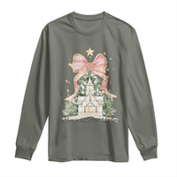 Christian Christmas Long Sleeve Shirt Oh Come Let Us Adore Him Nativity Christmas Tree Bow