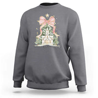 Christian Christmas Sweatshirt Oh Come Let Us Adore Him Nativity Christmas Tree Bow - Wonder Print Shop