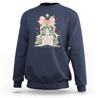 Christian Christmas Sweatshirt Oh Come Let Us Adore Him Nativity Christmas Tree Bow - Wonder Print Shop