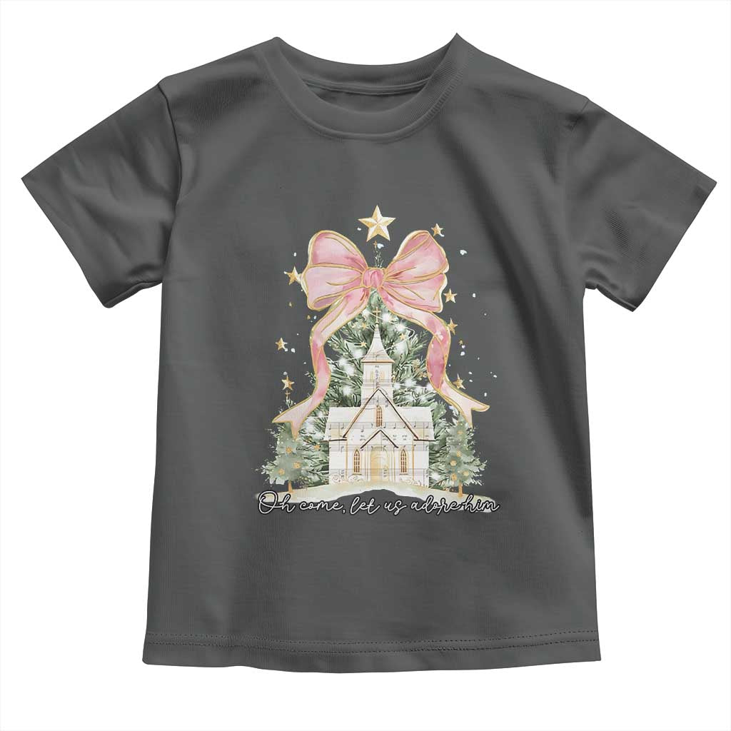 Christian Christmas Toddler T Shirt Oh Come Let Us Adore Him Nativity Christmas Tree Bow