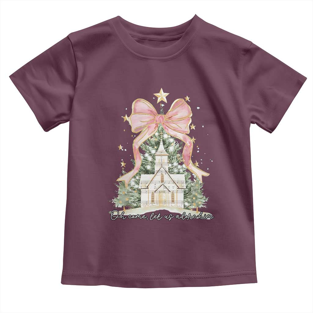 Christian Christmas Toddler T Shirt Oh Come Let Us Adore Him Nativity Christmas Tree Bow