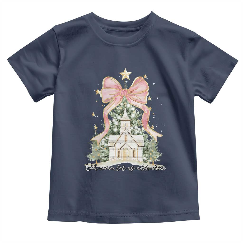 Christian Christmas Toddler T Shirt Oh Come Let Us Adore Him Nativity Christmas Tree Bow