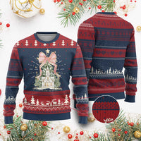 Christian Christmas Knitted Sweatshirt Oh Come Let Us Adore Him Nativity Christmas Tree Bow - Wonder Print Shop