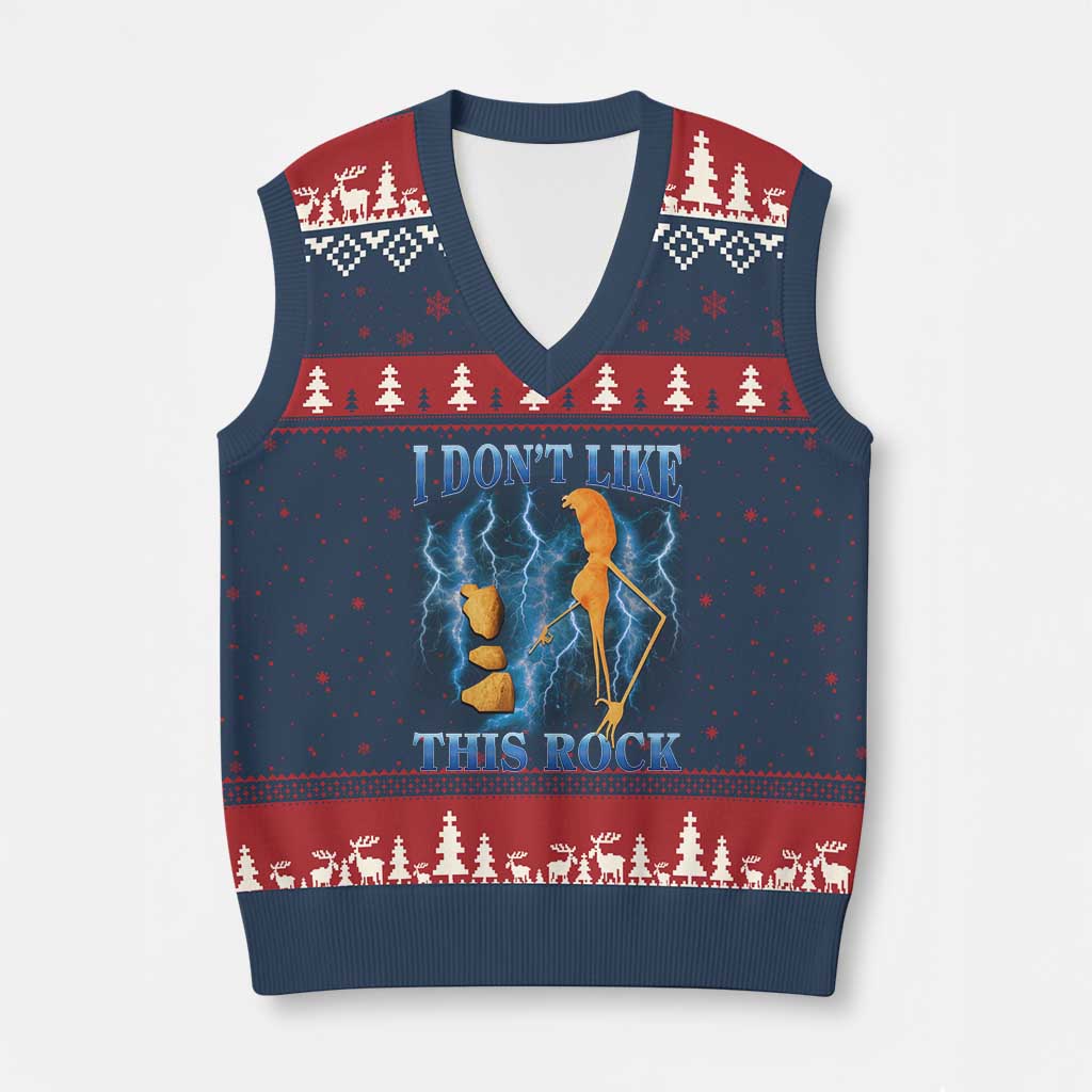 Funny Xmas Marcus The Worm V-Neck Knit Sweater Vest I Don't Like This Rock Brain Rot - Wonder Print Shop