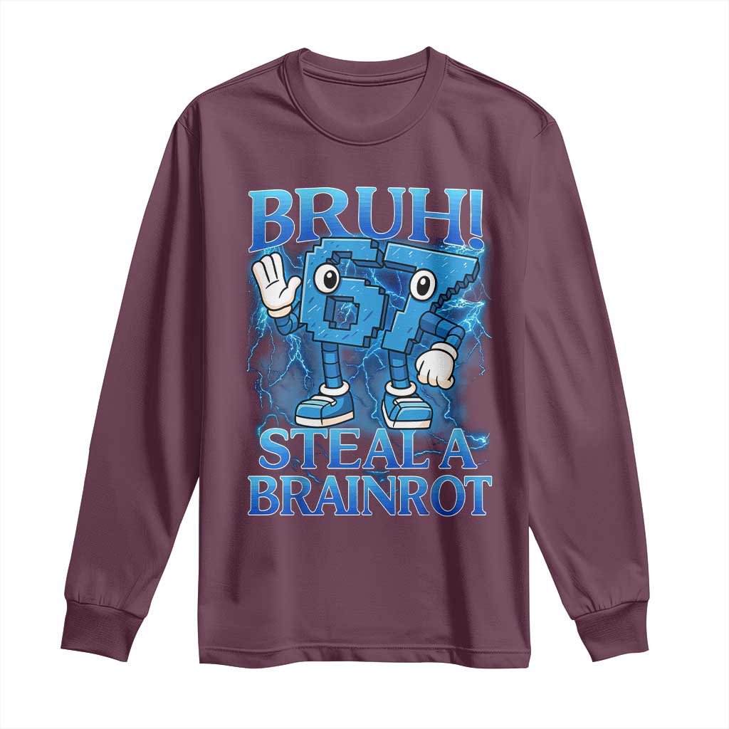 Bruh 6 7 Steal a Brainrot Long Sleeve Shirt 6-7 Funny Brainrot Meme Six Seven Bootleg - Wonder Print Shop