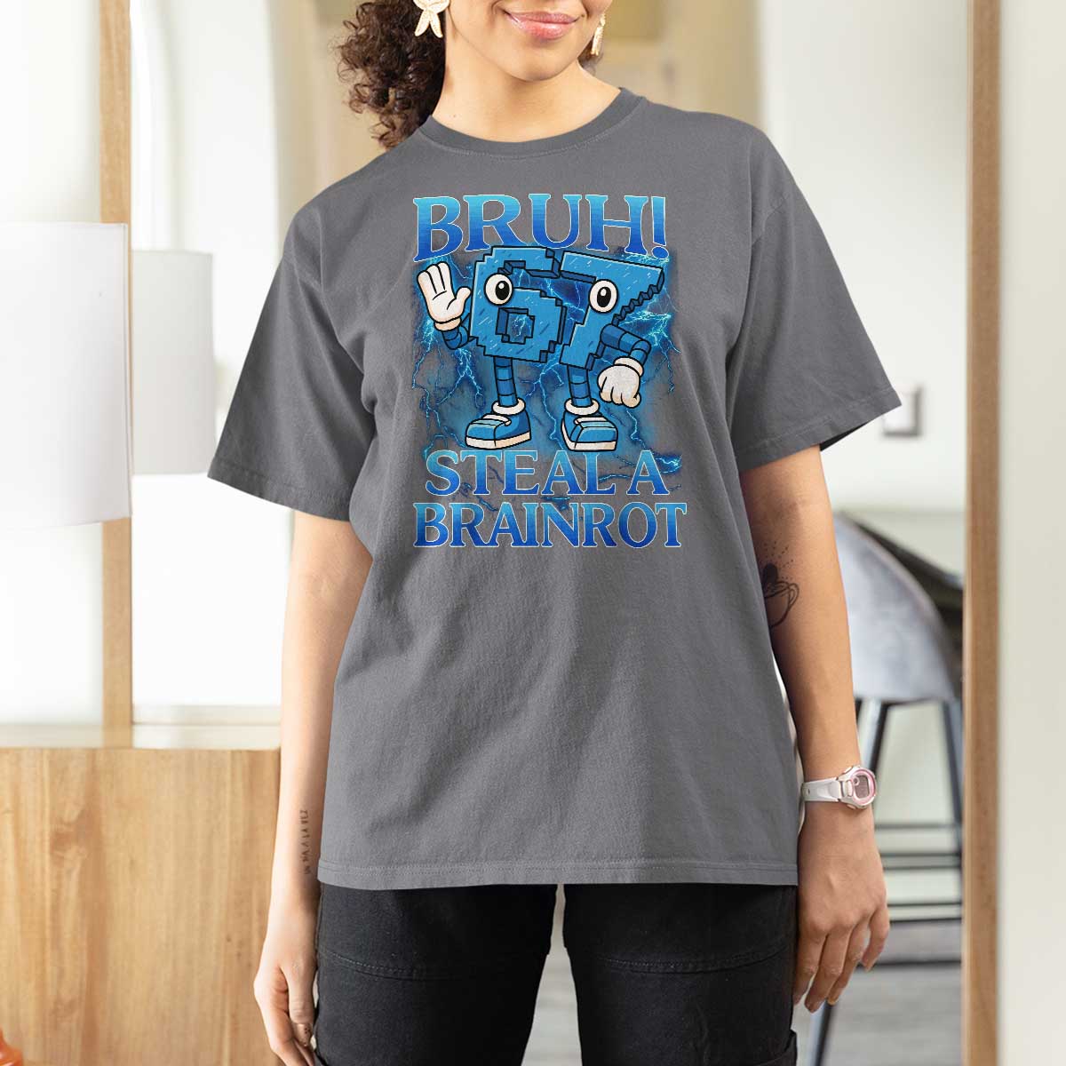 Bruh 6 7 Steal a Brainrot T Shirt For Women 6-7 Funny Brainrot Meme Six Seven Bootleg - Wonder Print Shop