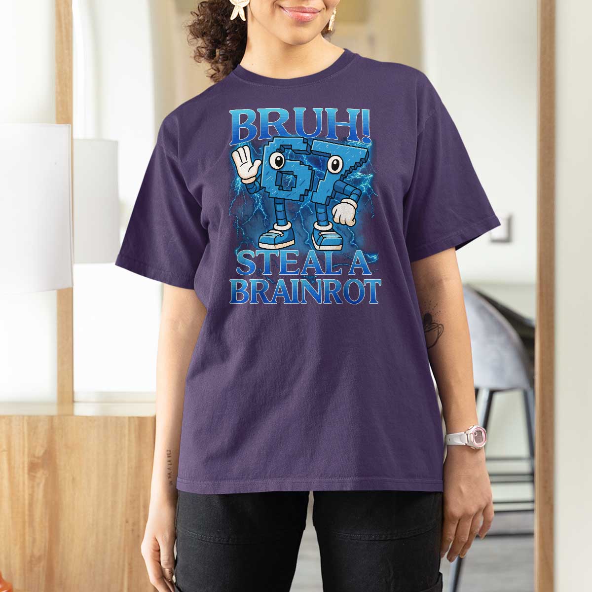 Bruh 6 7 Steal a Brainrot T Shirt For Women 6-7 Funny Brainrot Meme Six Seven Bootleg - Wonder Print Shop
