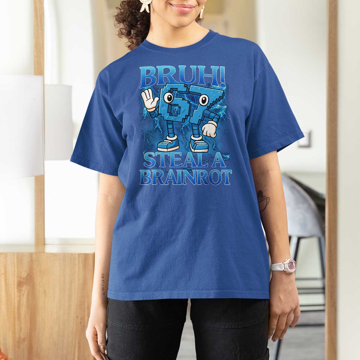 Bruh 6 7 Steal a Brainrot T Shirt For Women 6-7 Funny Brainrot Meme Six Seven Bootleg - Wonder Print Shop
