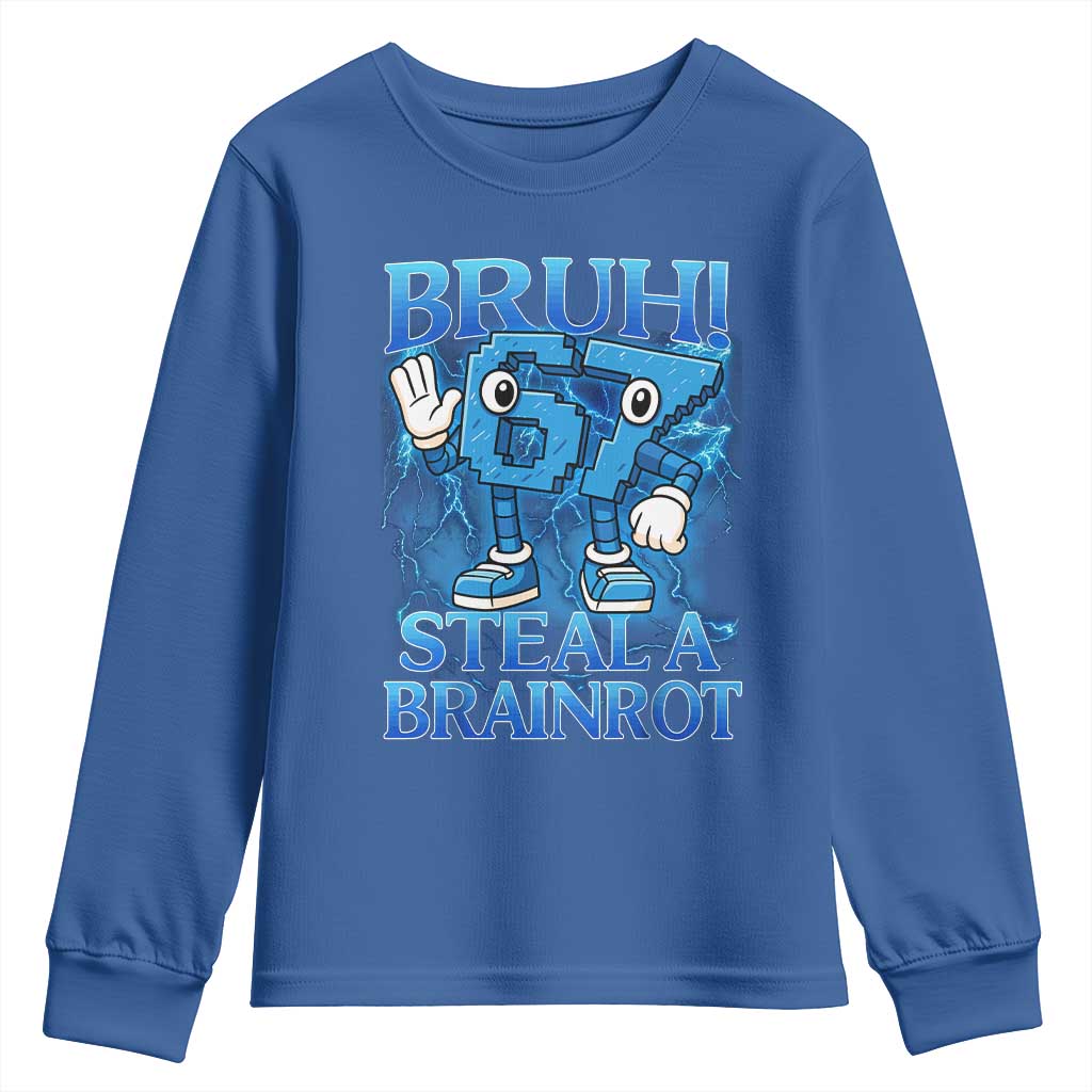 Bruh 6 7 Steal a Brainrot Youth Sweatshirt 6-7 Funny Brainrot Meme Six Seven Bootleg - Wonder Print Shop