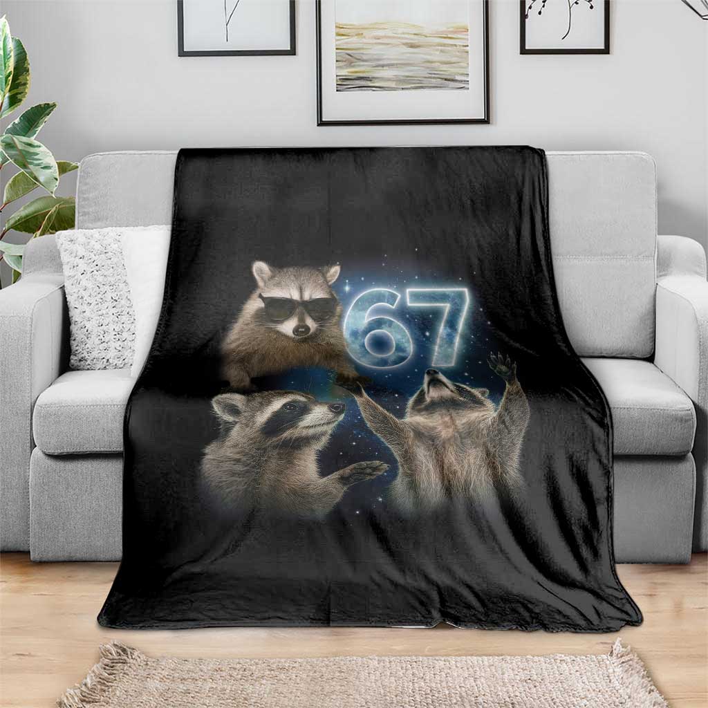 Funny 67 Raccoon Meme Throw Blanket Howling at The Moon Funny Six Seven Weird Cursed - Wonder Print Shop