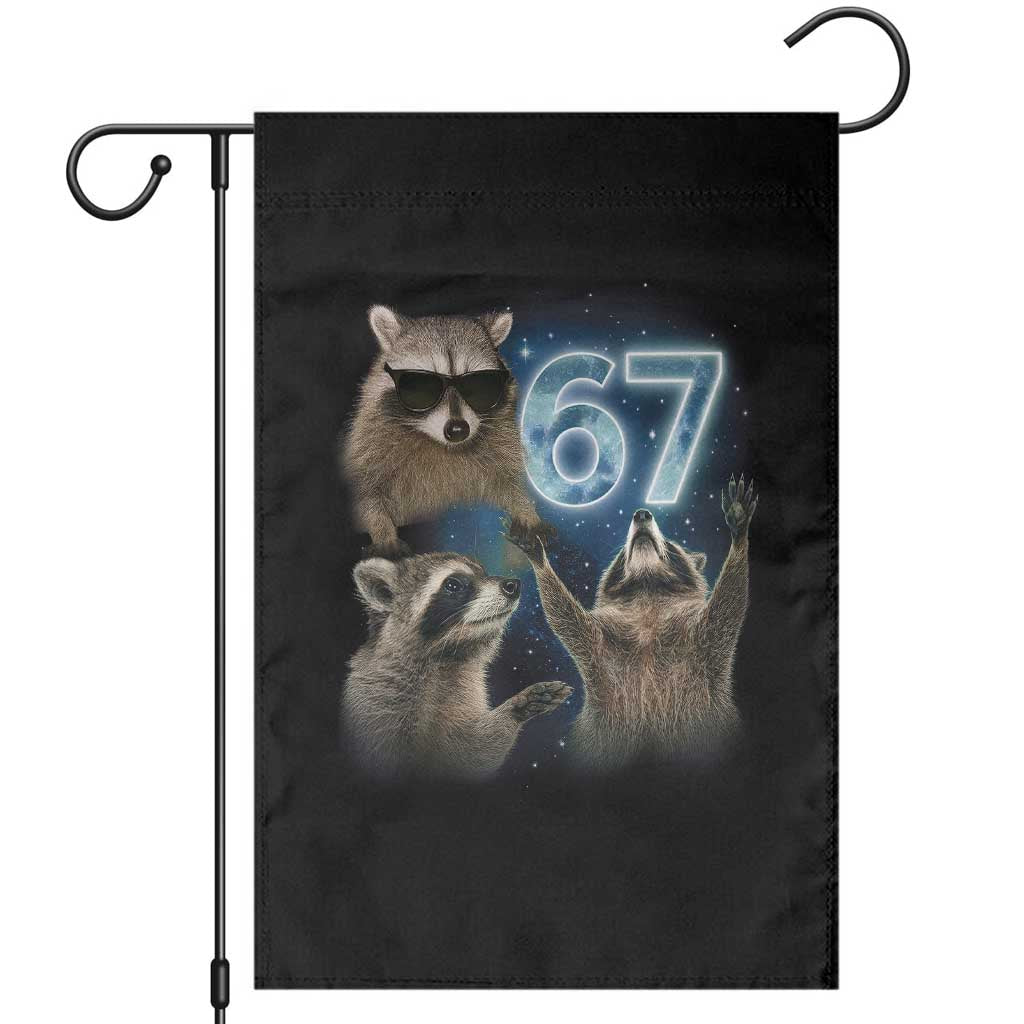 Funny 67 Raccoon Meme Garden Flag Howling at The Moon Funny Six Seven Weird Cursed - Wonder Print Shop
