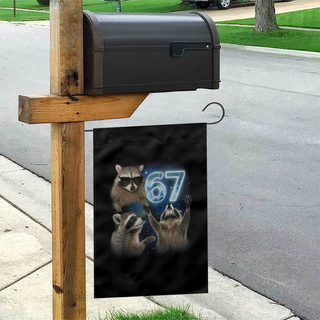 Funny 67 Raccoon Meme Garden Flag Howling at The Moon Funny Six Seven Weird Cursed - Wonder Print Shop